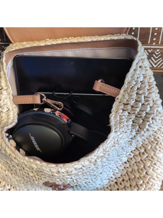 Top Handle Woven Backpack In Camel & Cashew With Rose Gold Details By LC main image 6